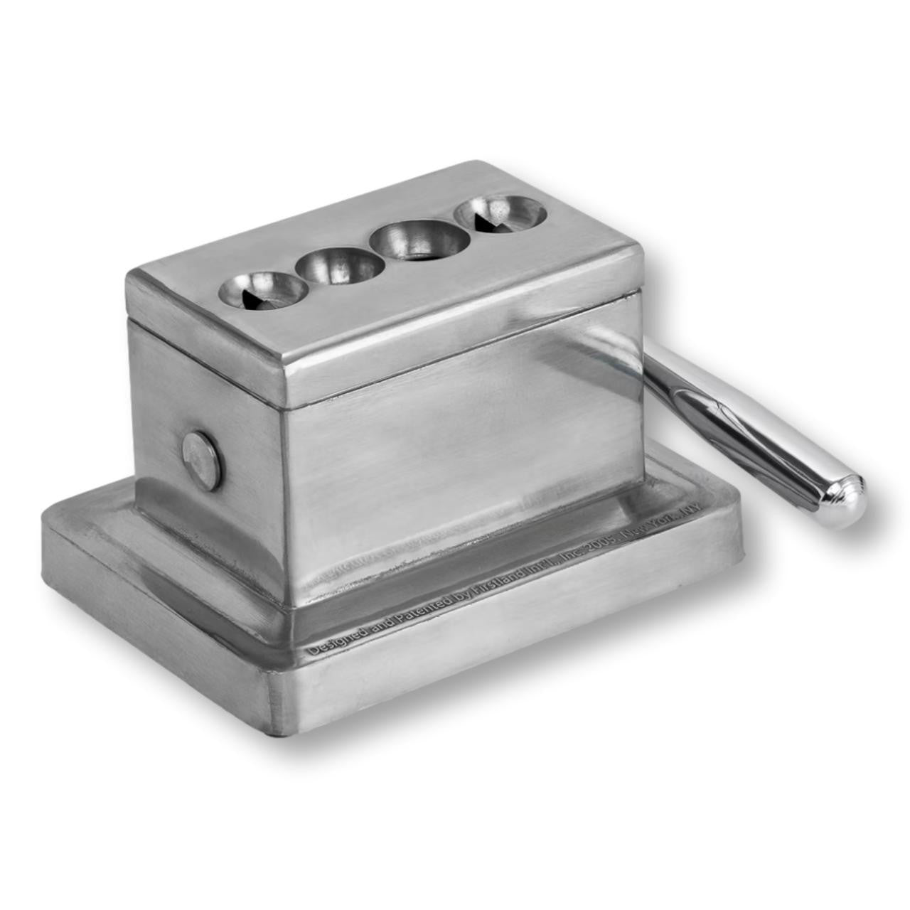 Quality Importers 60 Ring Gauge Stainless Steel Table Top Cigar Cutter - Right Facing with Handle Down