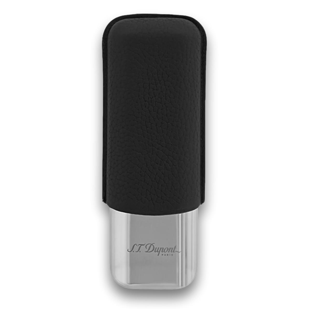 S.T. Dupont Leather and Chrome Metal 2-Finger Hard Cigar Cases
