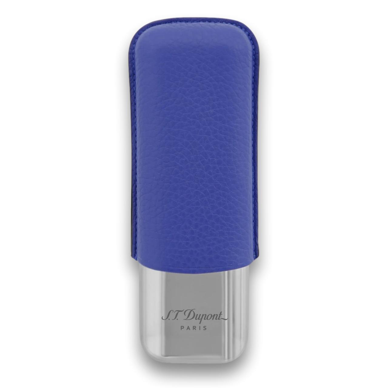 S.T. Dupont Leather and Chrome Metal 2-Finger Hard Cigar Cases