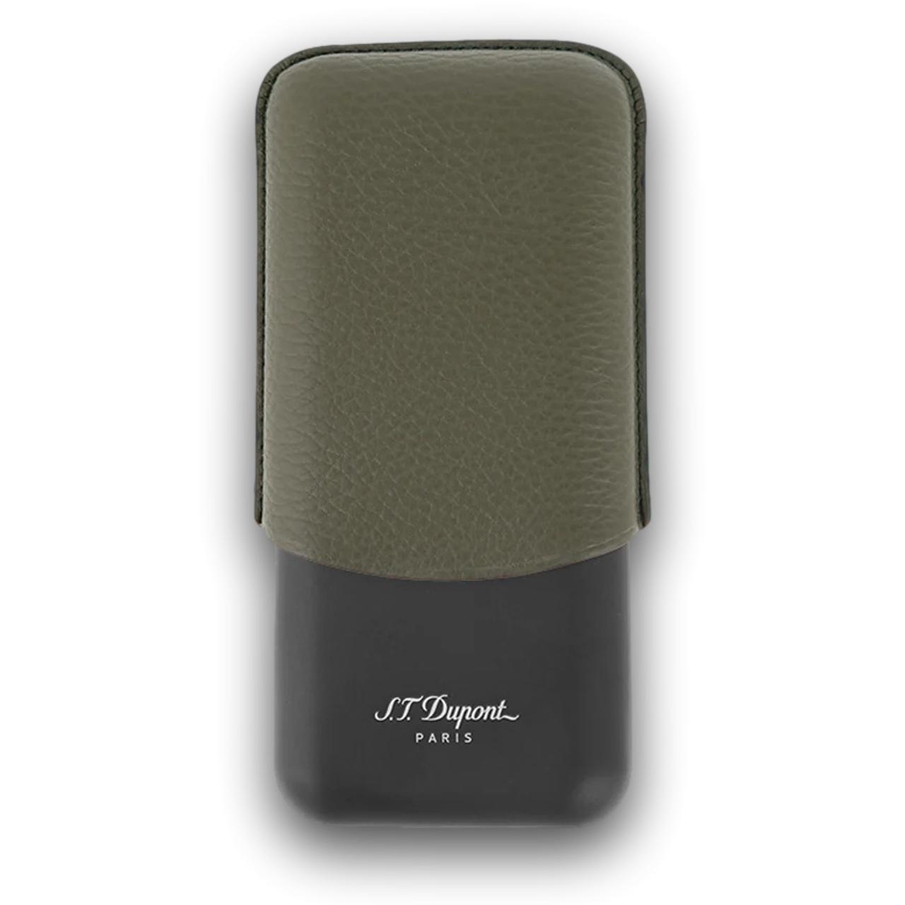 S.T. Dupont Leather and Matte Black Metal 3-Finger Hard Cigar Cases
