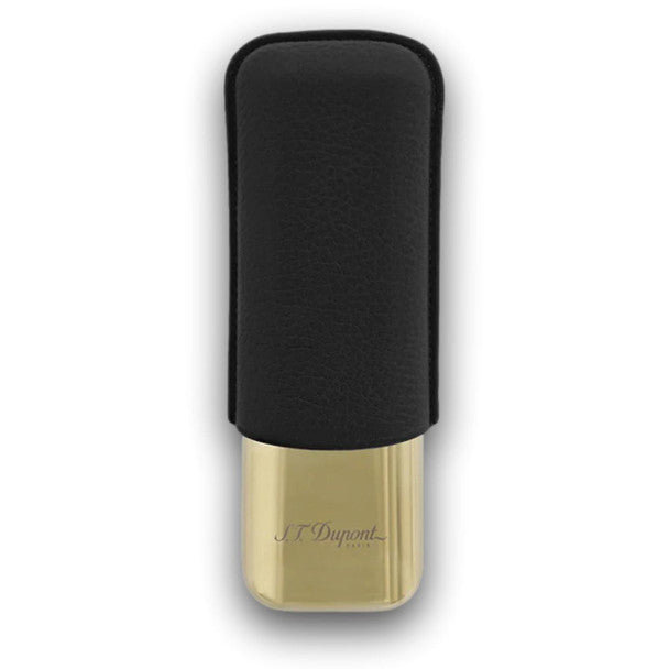 S.T. Dupont Leather and Golden Metal 2-Finger Hard Cigar Cases
