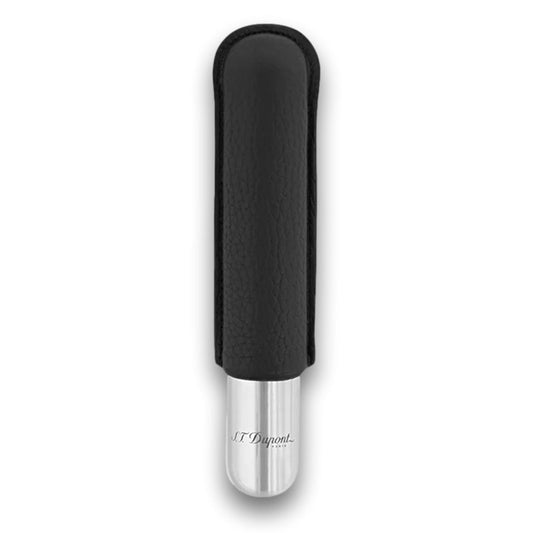 S.T. Dupont Leather and Chrome Metal 1-Finger Hard Cigar Cases - Black and Chrome - Main Image - Front Side