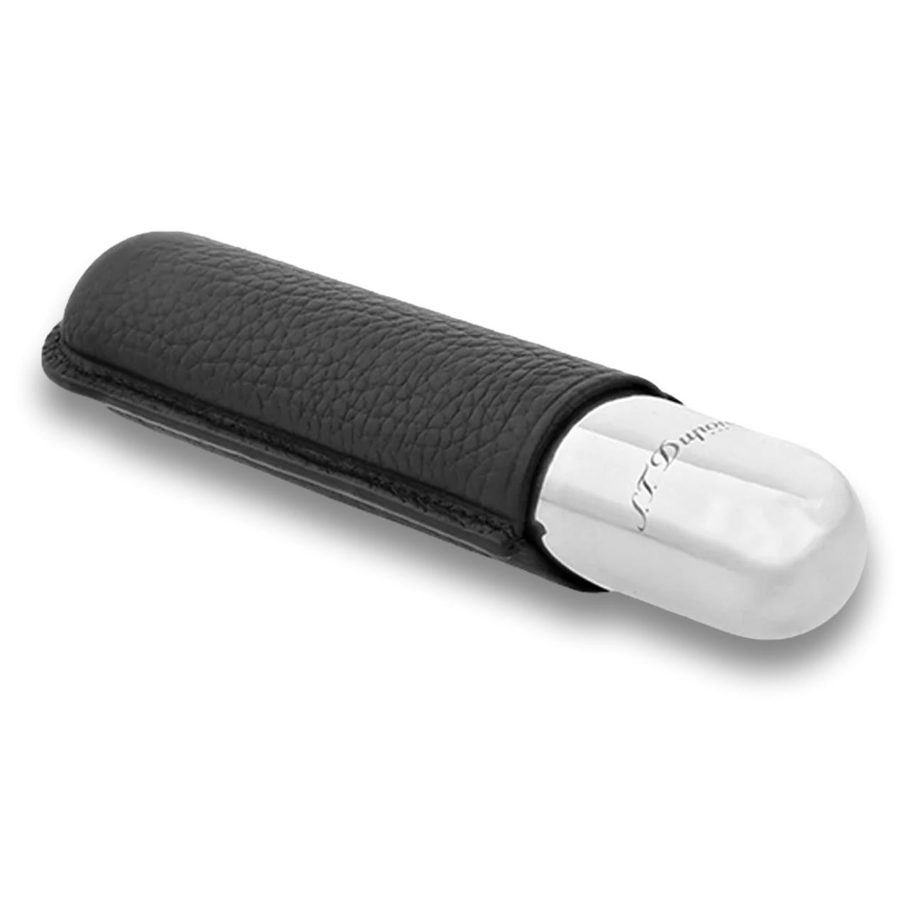 S.T. Dupont Leather and Chrome Metal 1-Finger Hard Cigar Cases - Black and Chrome - Right Facing