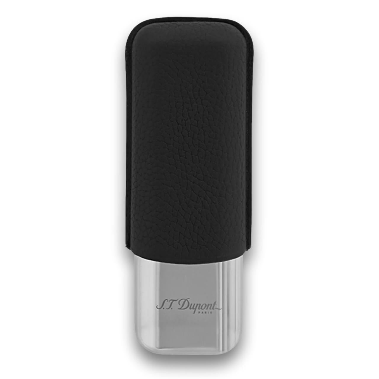 S.T. Dupont Leather and Chrome Metal 2-Finger Hard Cigar Cases - Black and Chrome - Main Image - Front Side
