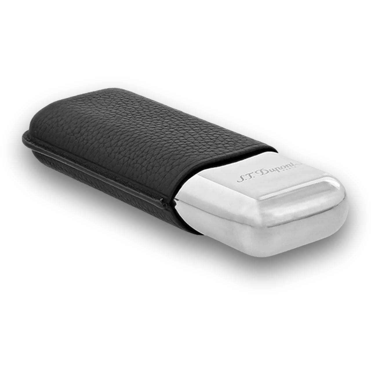 S.T. Dupont Leather and Chrome Metal 2-Finger Hard Cigar Cases - Black and Chrome - Right Facing