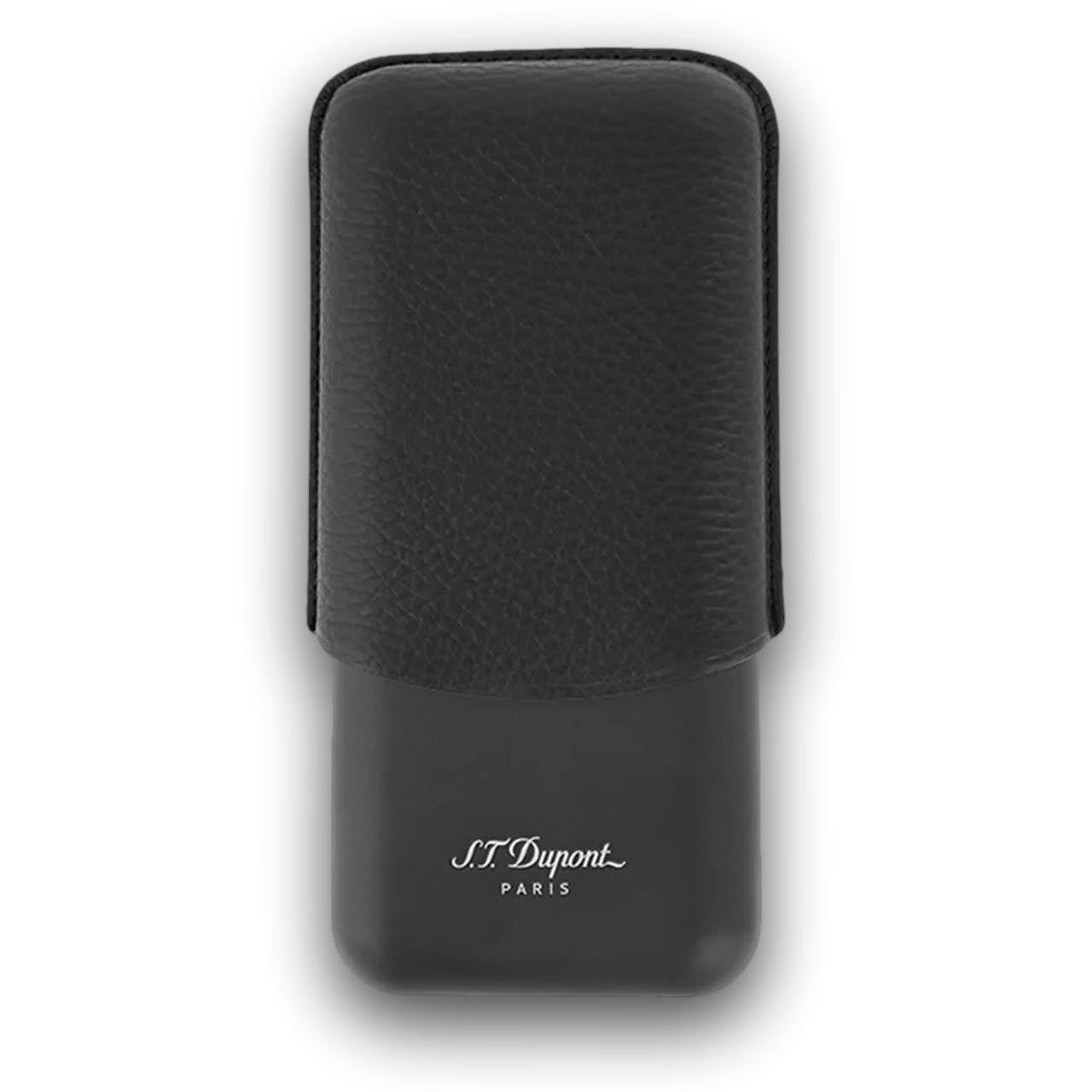 S.T. Dupont Leather and Matte Black Metal 3-Finger Hard Cigar Cases - Black and Matte Black - Main Image
