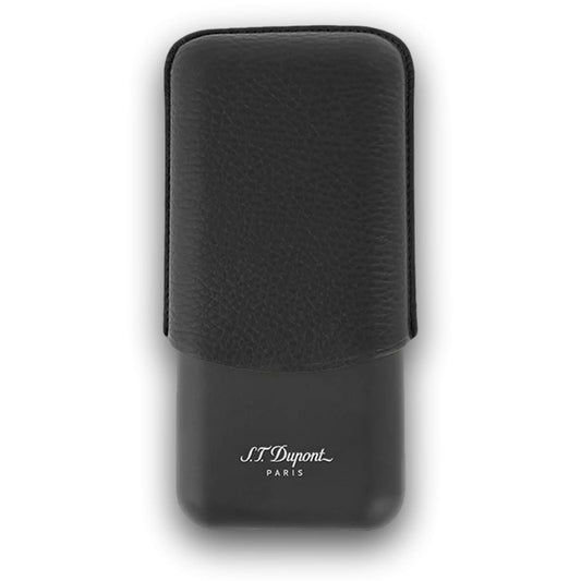 S.T. Dupont Leather and Matte Black Metal 3-Finger Hard Cigar Cases - Black and Matte Black - Main Image
