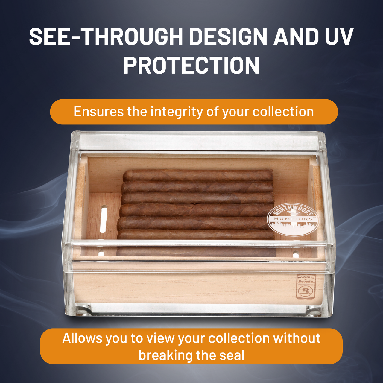 Small Acrylic 20-Cigar Humidor Powered by Boveda - See-Through Design
