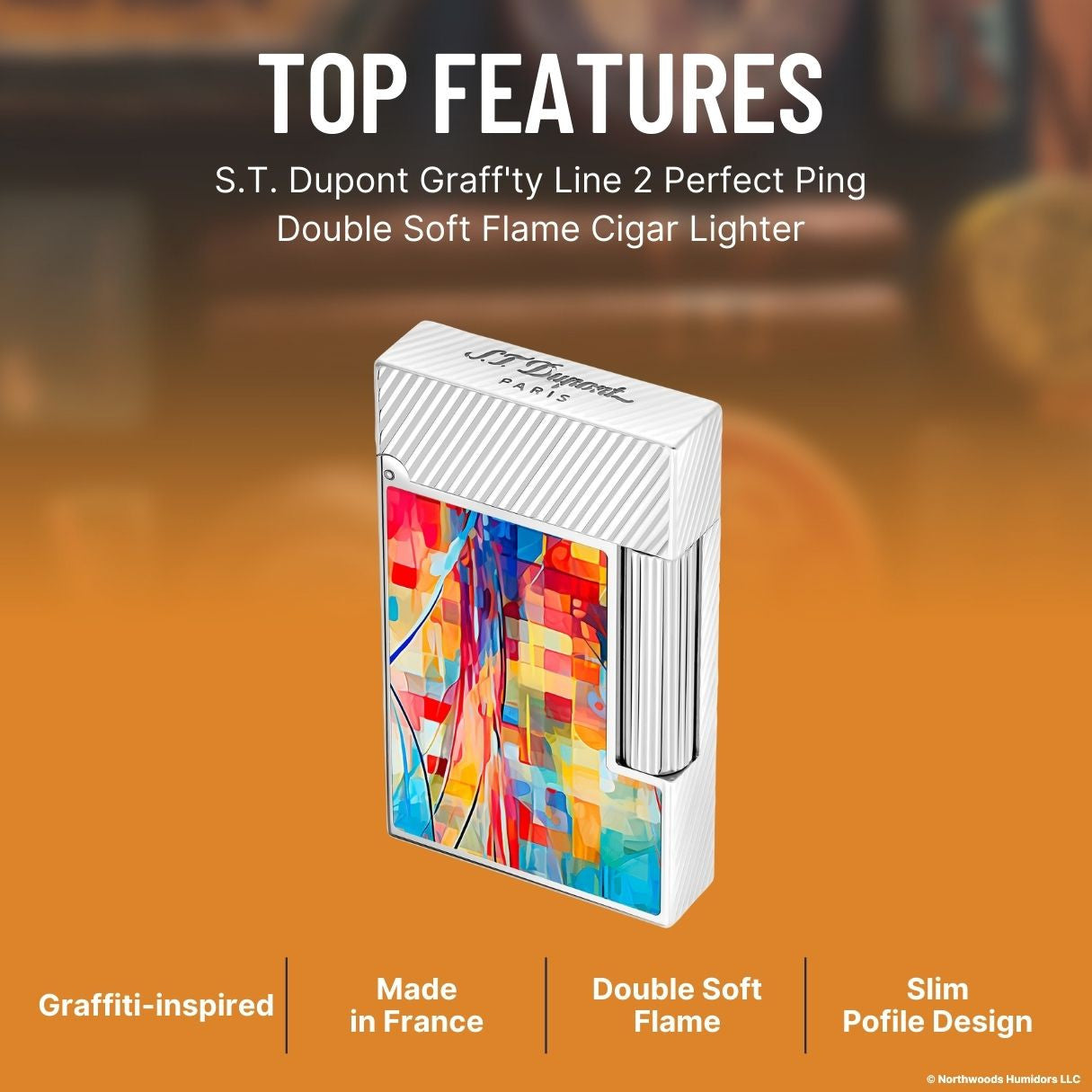 S.T. Dupont Graff'ty Line 2 Perfect Ping Double Soft Flame Cigar Lighter - Top Features