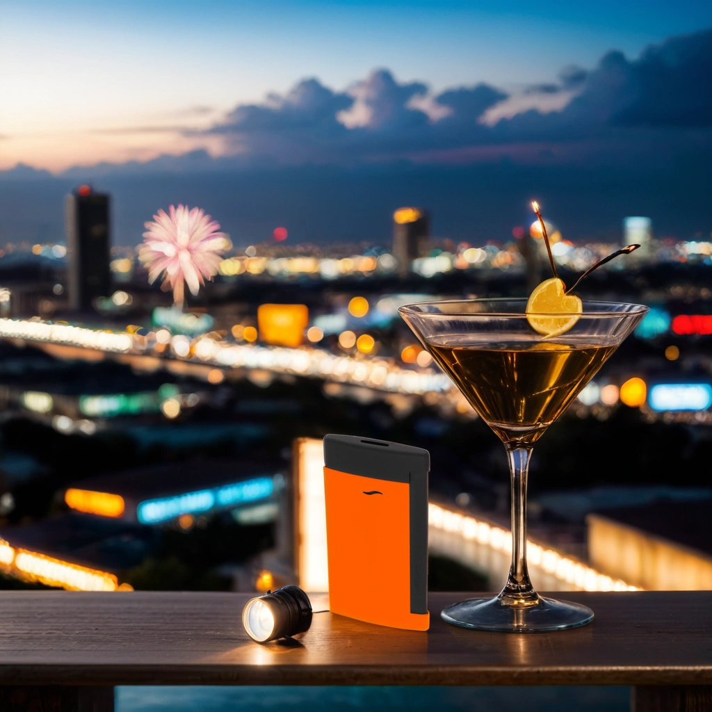 S.T. Dupont Fluo Slim 7 Flat Torch Flame Cigar Lighter - Orange - Lifestyle Image