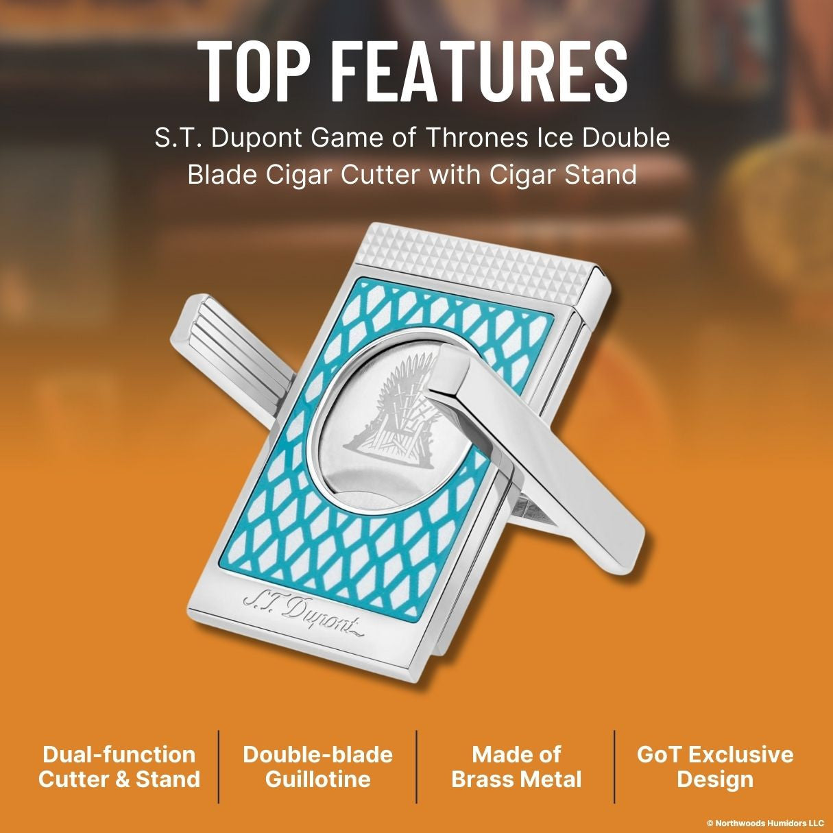 S.T. Dupont Game of Thrones Ice Double Blade Cigar Cutter with Cigar Stand - Top Features