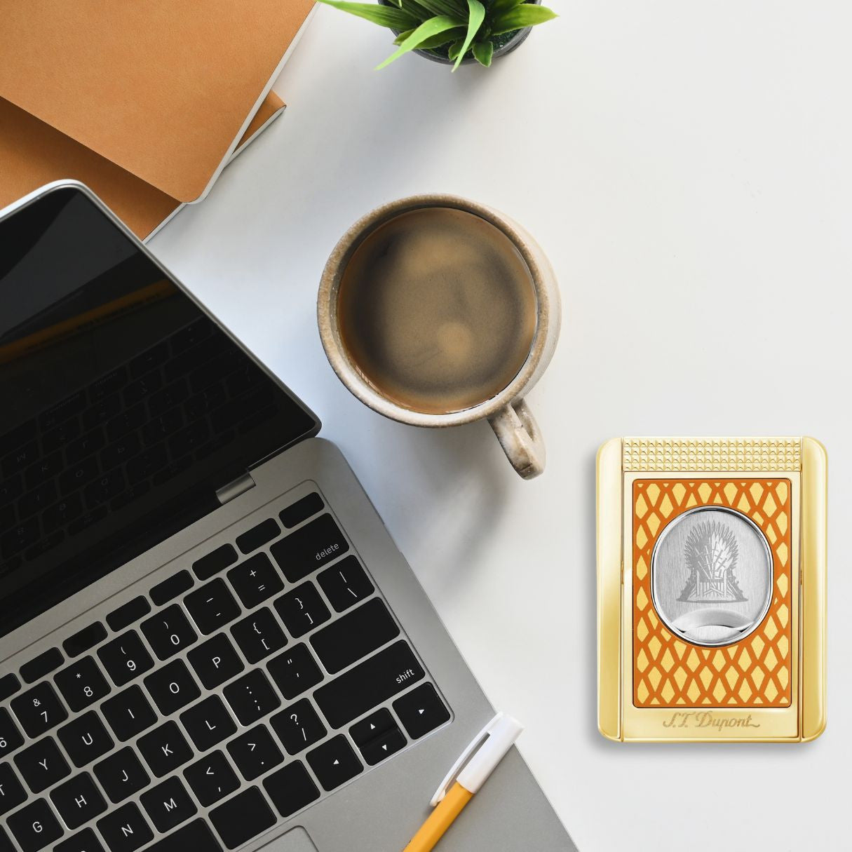 S.T. Dupont Game of Thrones Fire Double Blade Cigar Cutter with Cigar Stand - Flatlay