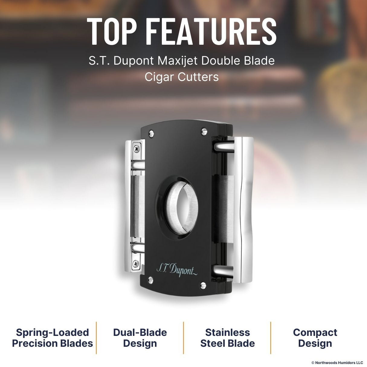 S.T. Dupont Maxijet Double Blade Cigar Cutters - Black Chrome - Top Features