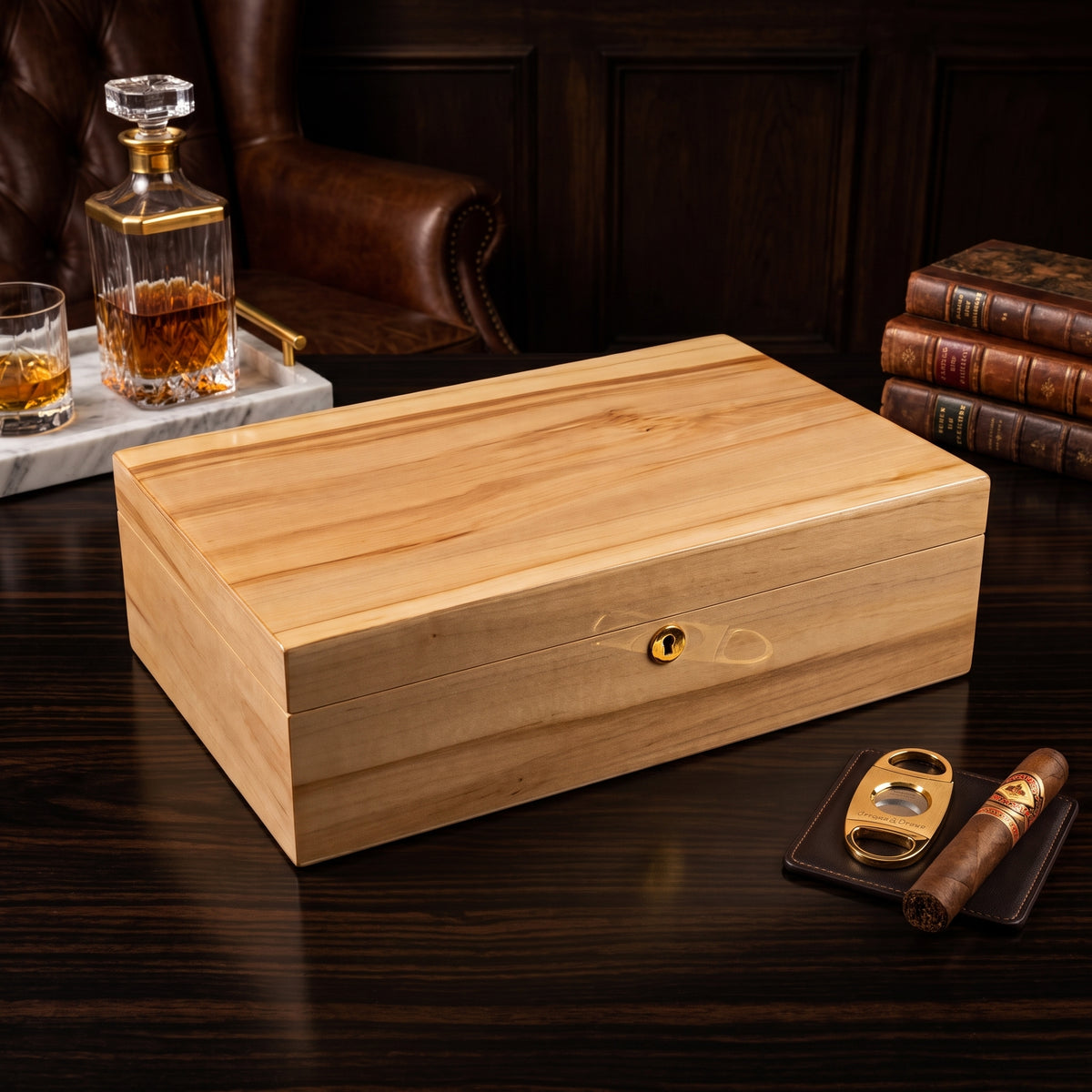 Diamond Crown Birch 100-Cigar Desktop Humidor - Lifestyle Image