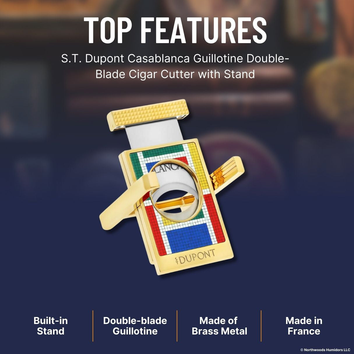S.T. Dupont Casablanca Guillotine Double-Blade Cigar Cutter with Stand - Top Features
