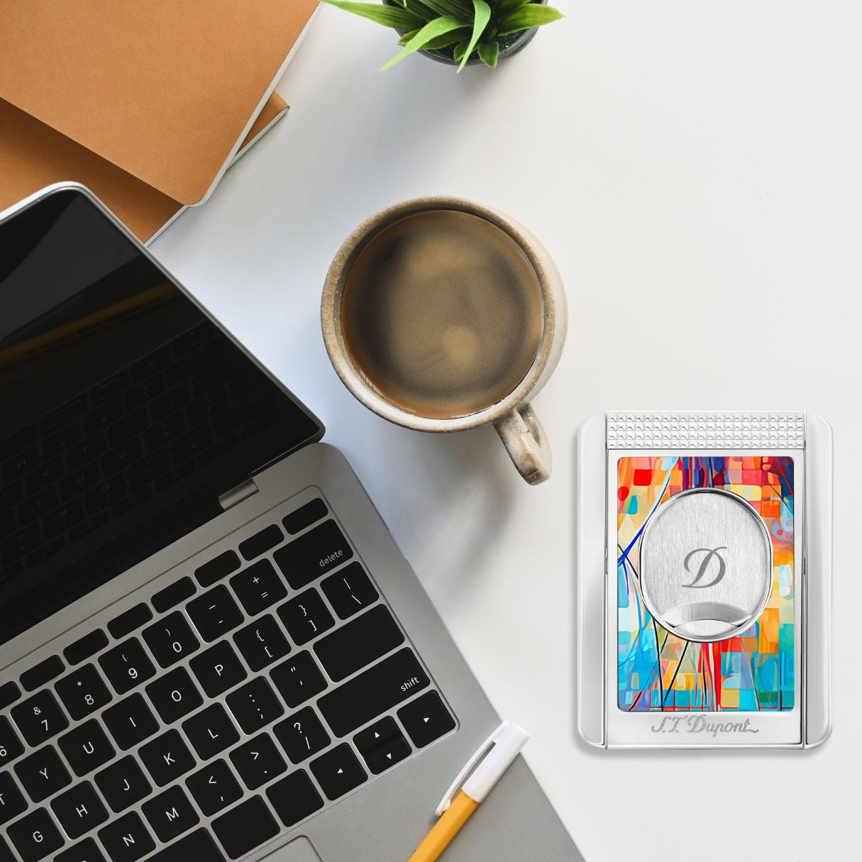 S.T. Dupont Graff'ty Guillotine Double-Blade Cigar Cutter with Stand - Flatlay