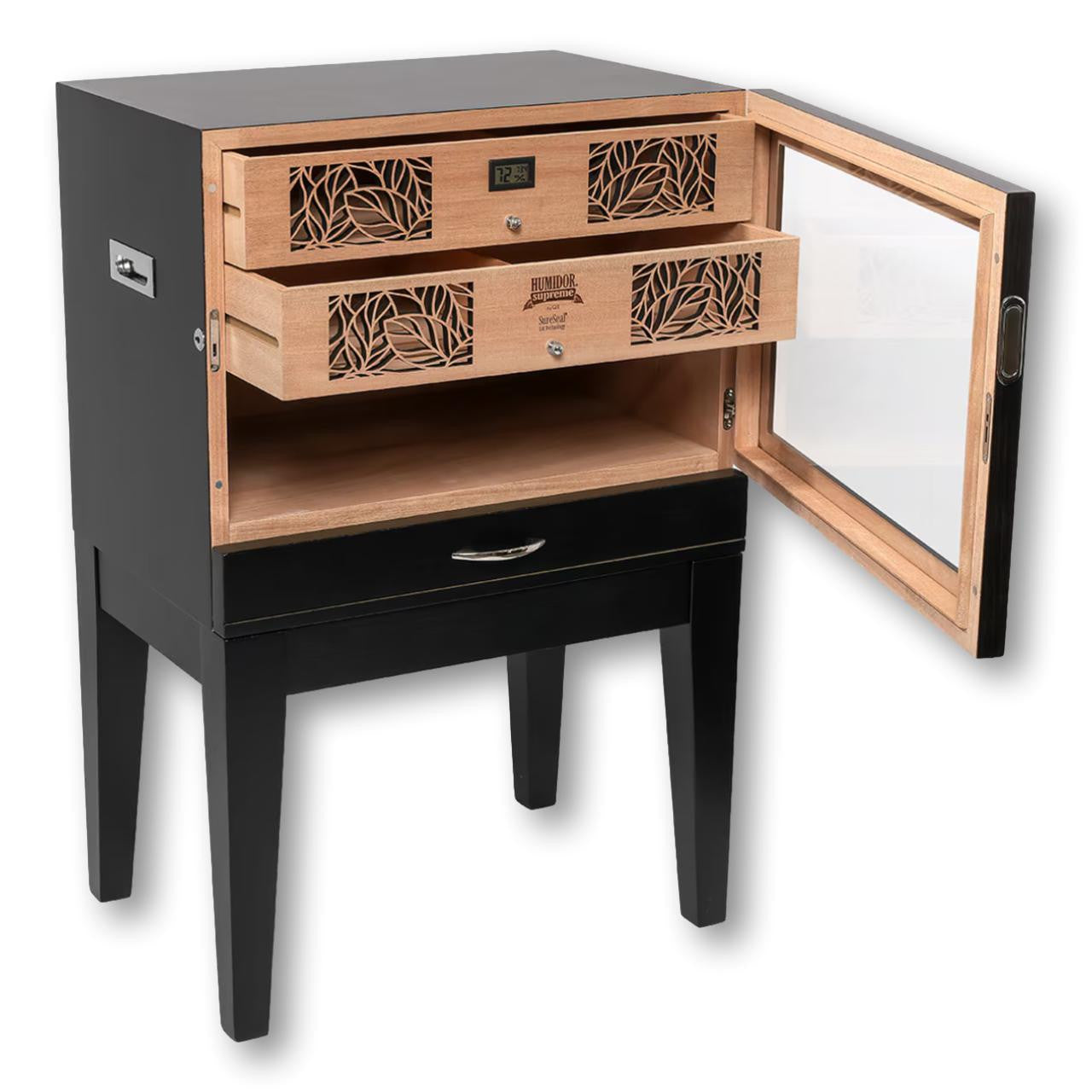 Humidor Supreme Balthazar II End Table 1,024-Cigar Humidors - Black Oak - Right Facing when Opened
