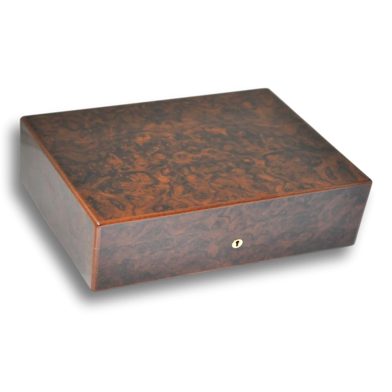 Elie Bleu Walnut Burl Classic Wood 50-110 Cigar Desktop Humidor