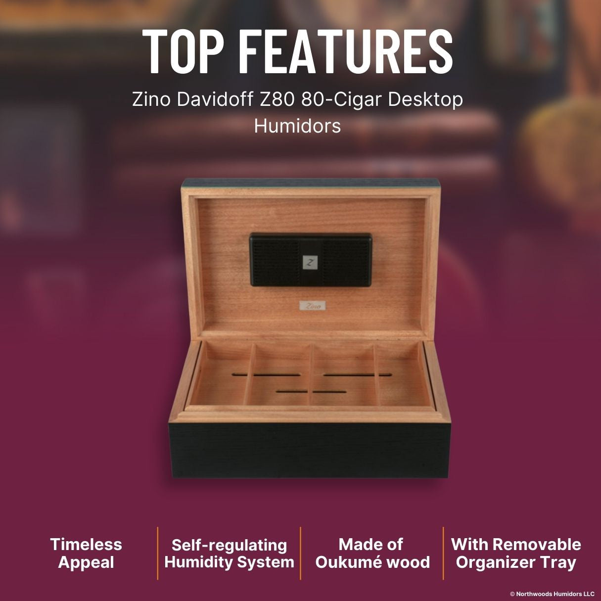 Zino Davidoff Z80 80-Cigar Desktop Humidors - Black & Mint - Top Features
