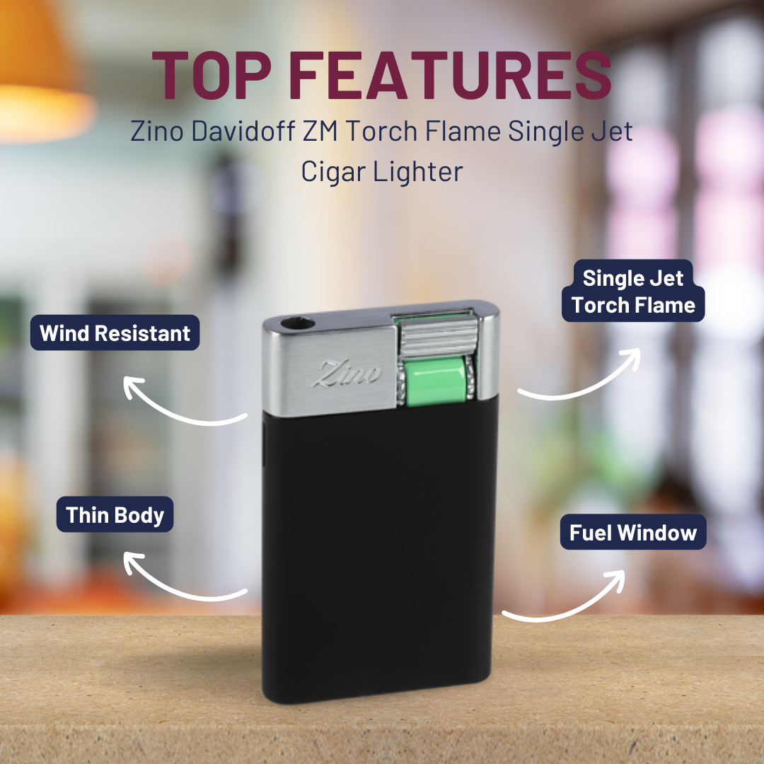 Zino Davidoff ZM Torch Flame Single Jet Cigar Lighter - Black & Mint - Top Features