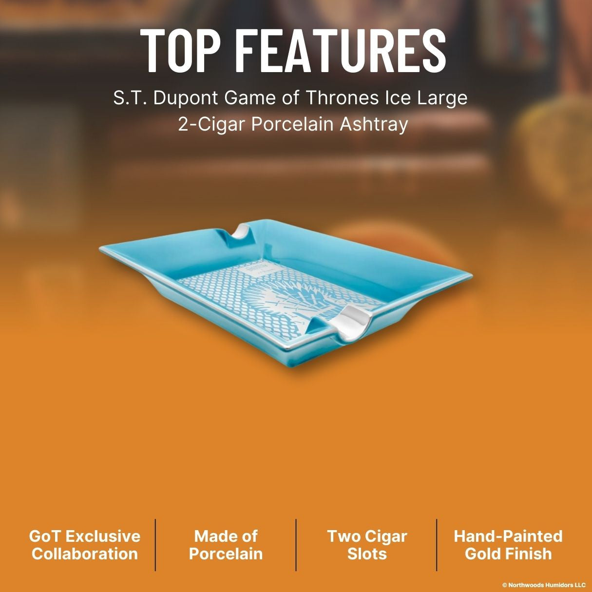 S.T. Dupont Game of Thrones Ice Large 2-Cigar Porcelain Ashtray - Top Features