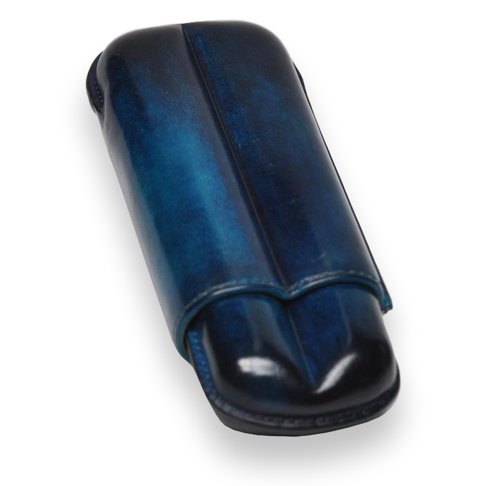 Elie Bleu Blue Patina 2-3 Cigar Leather Case