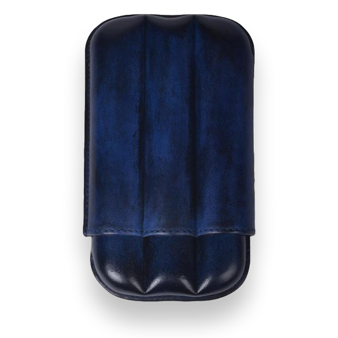 Elie Bleu Blue Patina 2-3 Cigar Leather Case