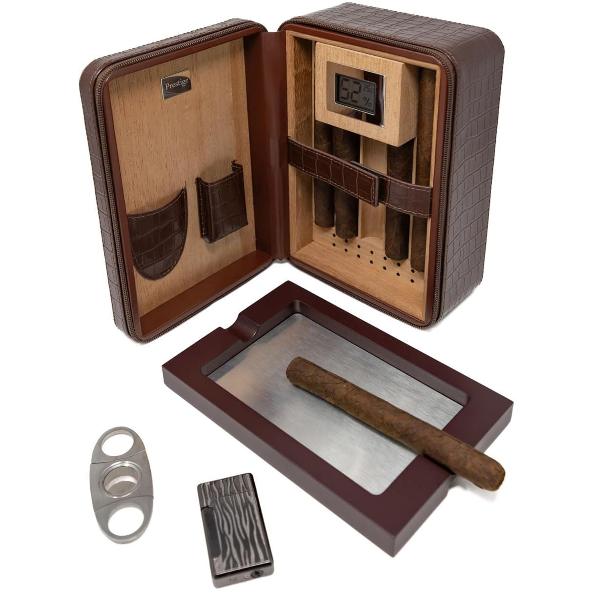 Prestige Manhattan XL Leather 20-Finger Hard Cigar Cases - Brown - Interior Details