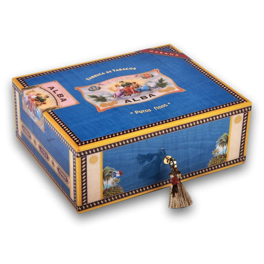 Elie Bleu Alba 75-Cigar Desktop Humidor - Blue - Main Image - Front
