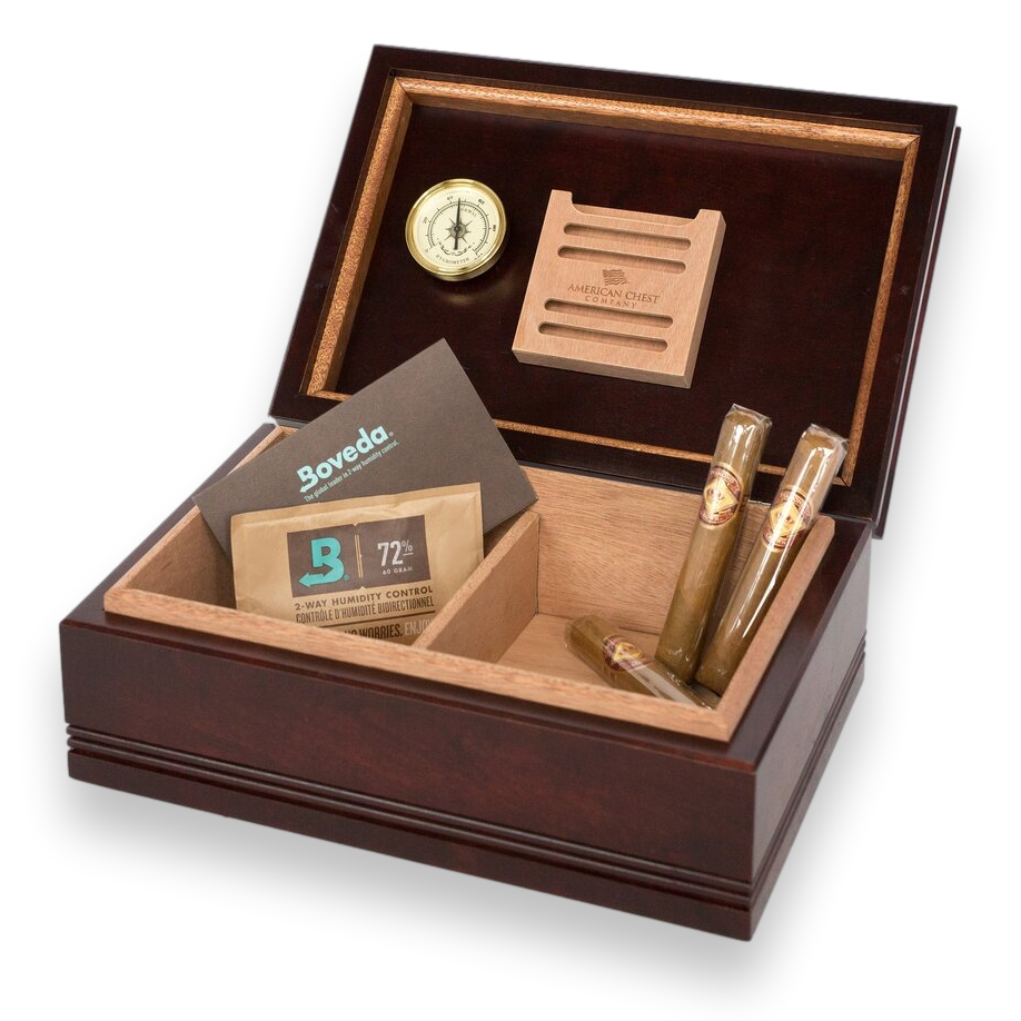 American Chest WoodTop Maple 75-Cigar Desktop Humidor - Mahogany - Interior Front