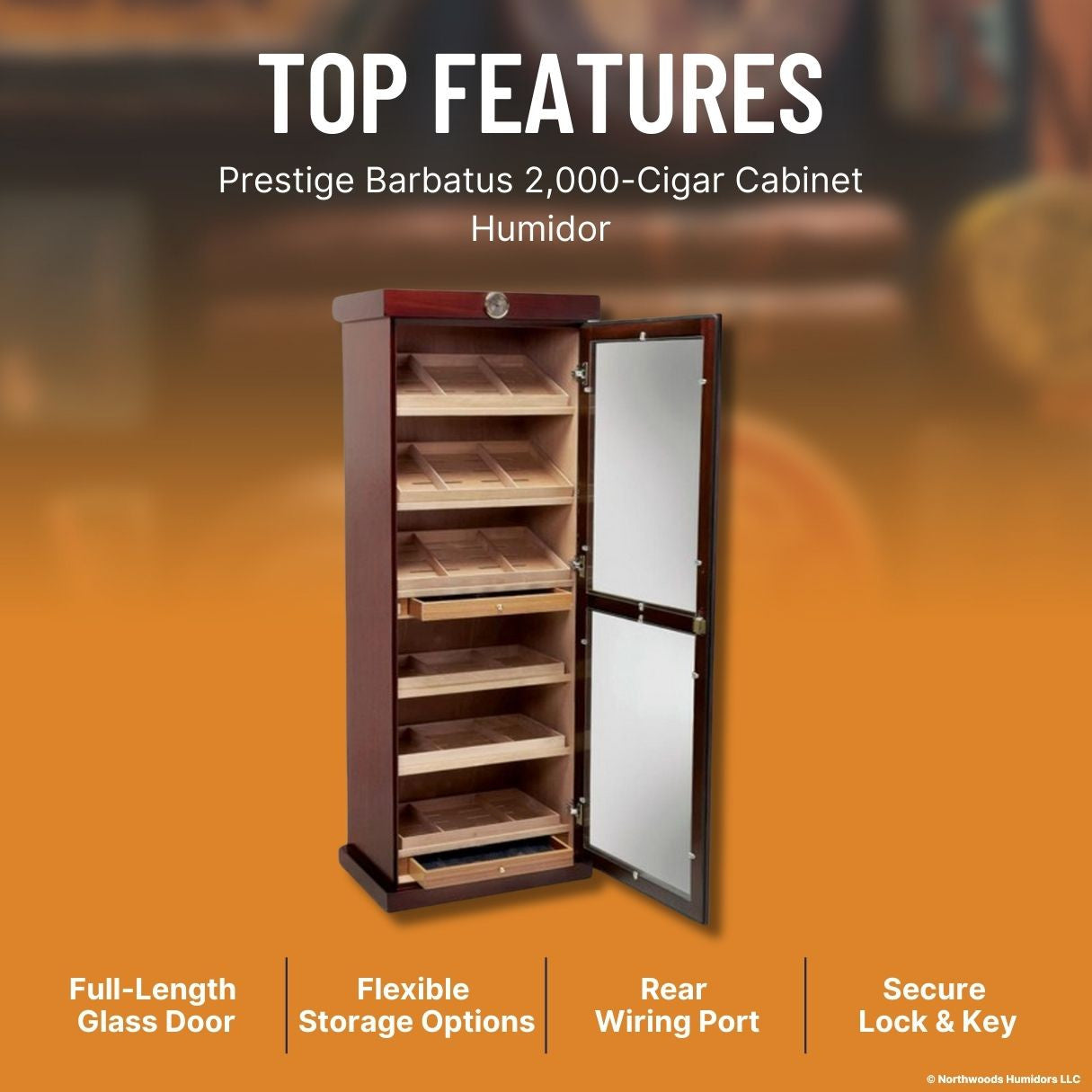 Prestige Barbatus 2,000-Cigar Cabinet Humidor - Top Features