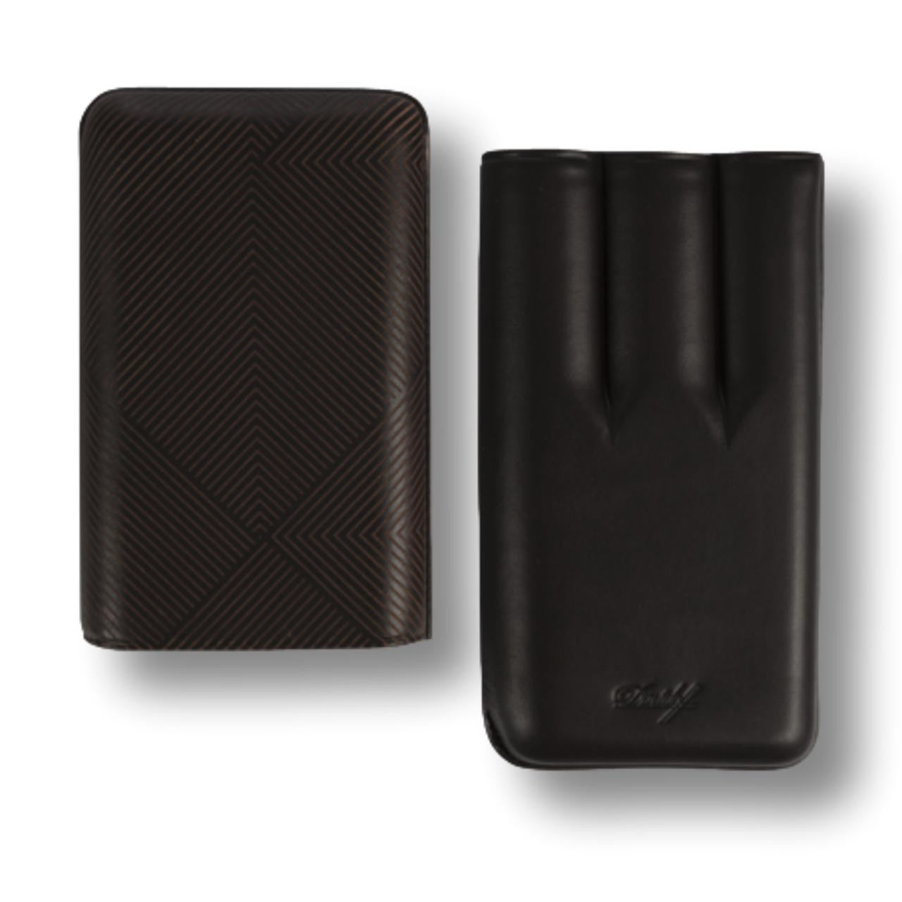 Davidoff Leaf Leather Soft Cigar Cases - Brown 3-Finger XL - Case when opened