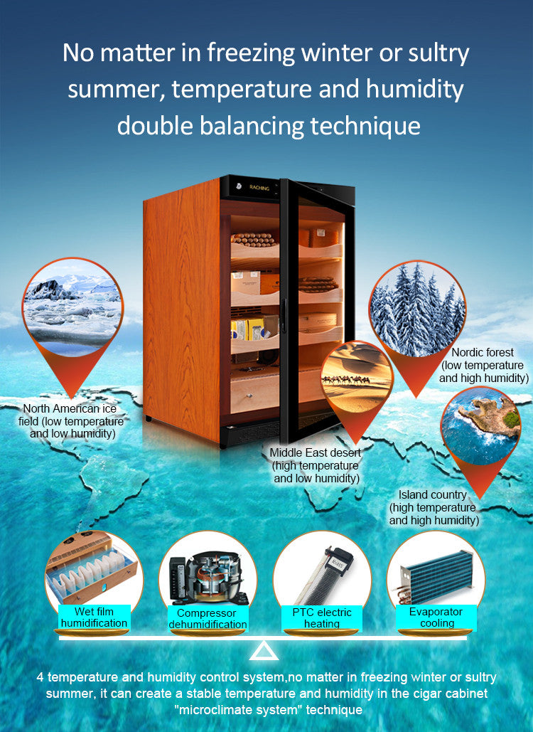 Raching C150A Climate Control Black Wood 400-Cigar Electric Humidor Specifications