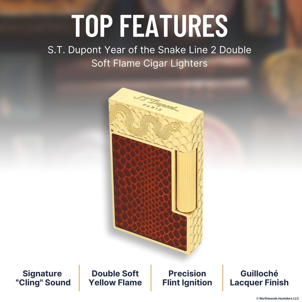 S.T. Dupont Year of the Snake Line 2 Double Soft Flame Cigar Lighters - Red - Top Features