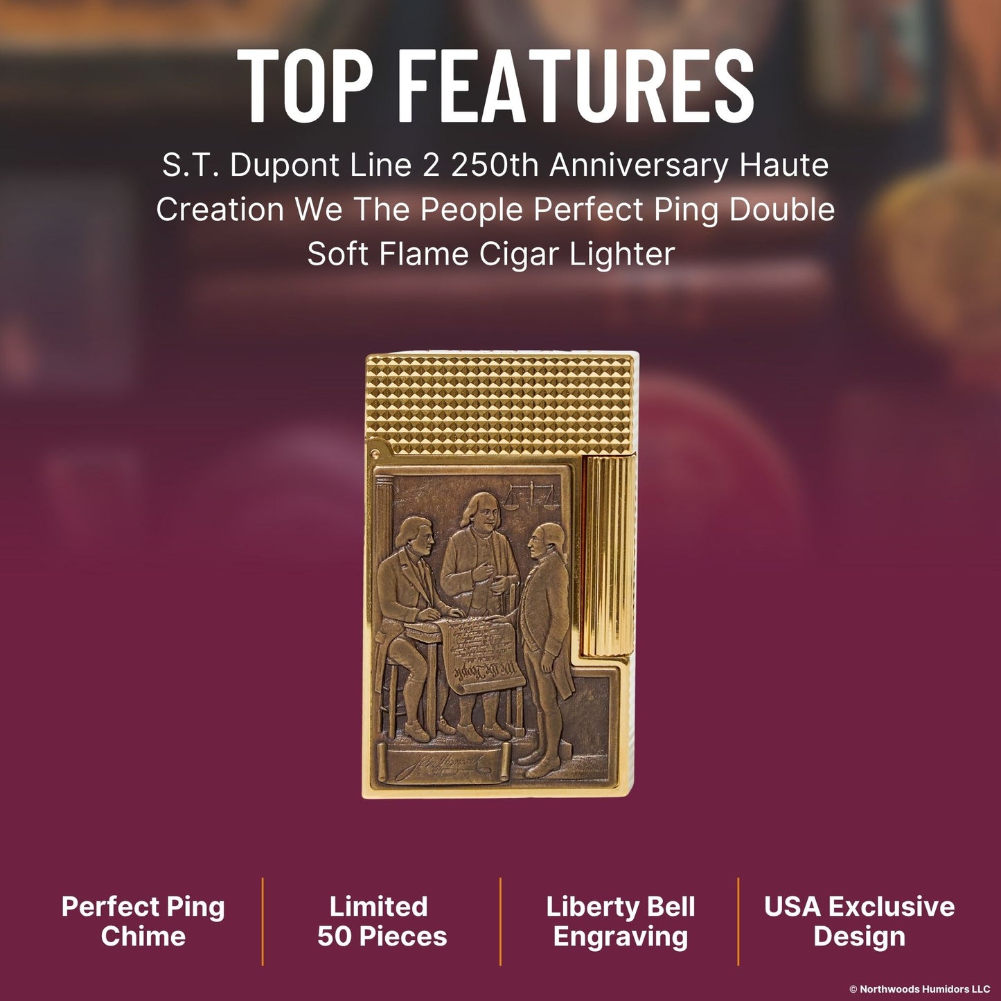 S.T. Dupont Line 2 250th Anniversary Haute Creation We The People Perfect Ping Double Soft Flame Cigar Lighter - Top Features Image