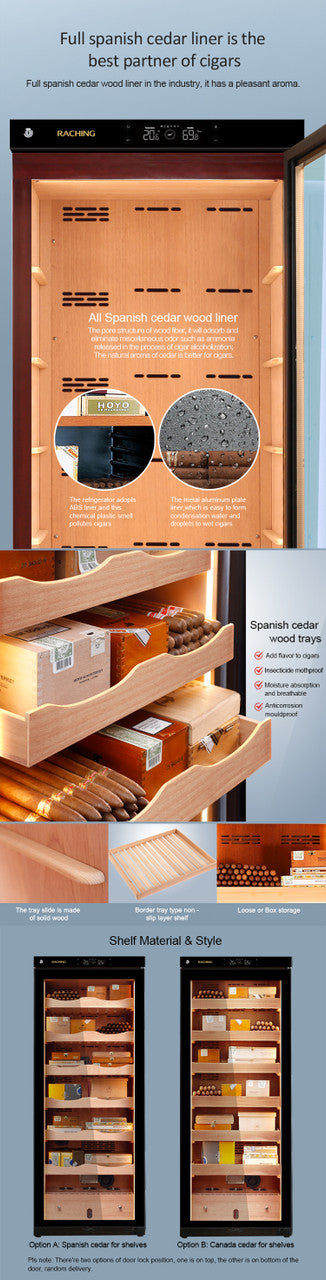 Raching C330A Climate Control Black Wood 1,300-Cigar Electric Humidor Specifications