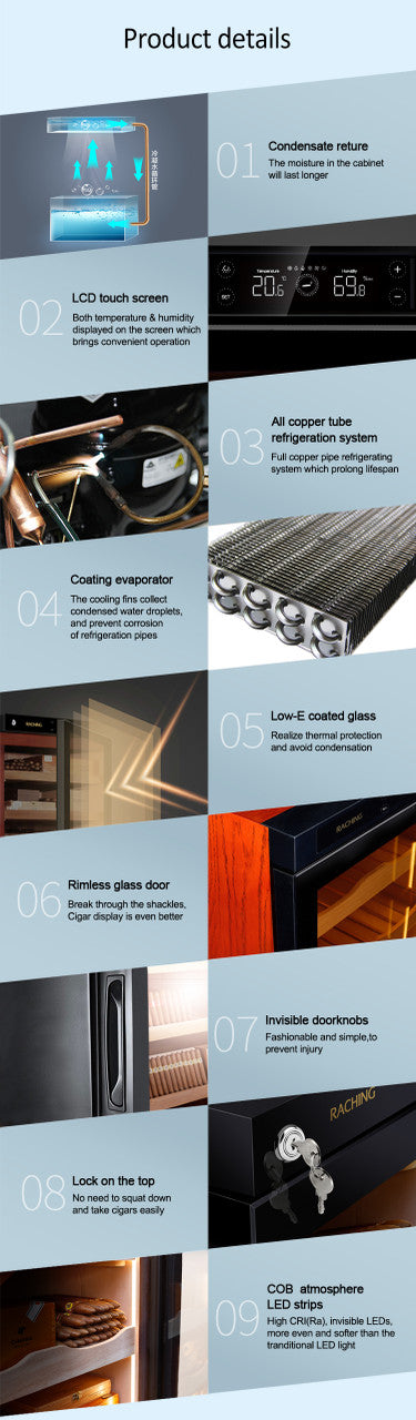 Raching C380A Climate Control Black Wood 1,500-Cigar Electric Humidor Main Image Specifications