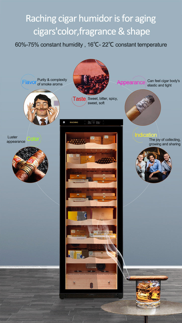 Raching C380A Climate Control Black Wood 1,500-Cigar Electric Humidor Main Image Specifications