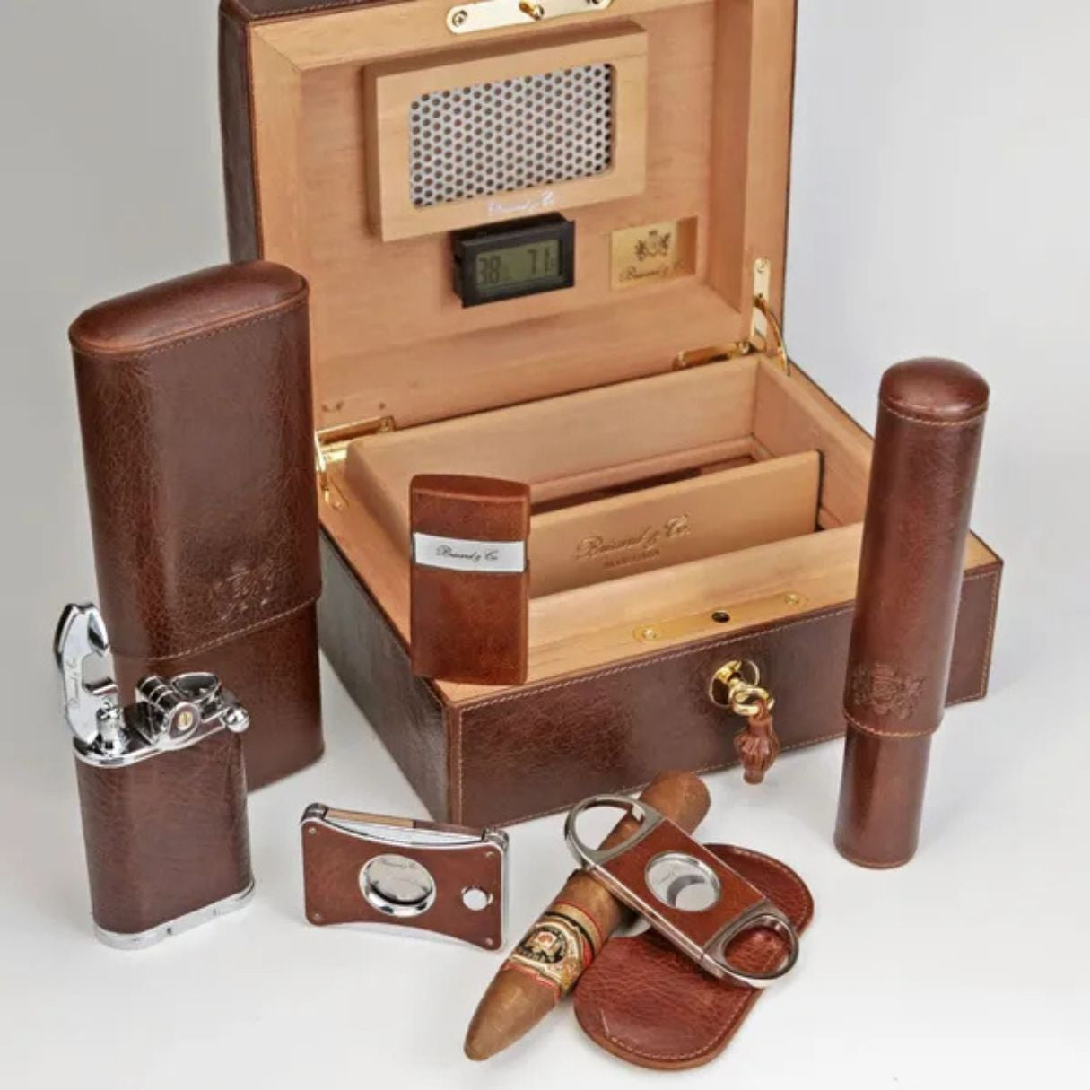 Brizard & Co Show Band Antique Saddle Leather 3-Finger Hard Cigar Case - Collection 2