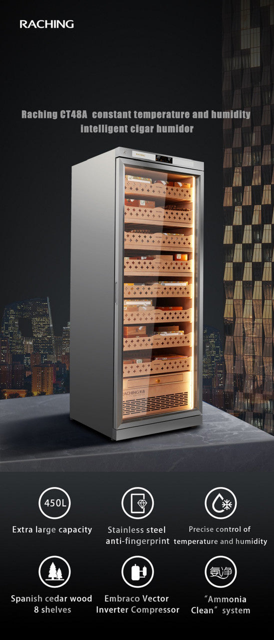 Raching CT48A Climate Control Silver Stainless Steel 4,000-Cigar Electric Humidor Specifications