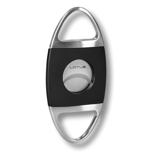 Lotus Jaws Serrated Double Blade Cigar Cutters - Black Matte and Chrome Satin - Main Image - Front Side
