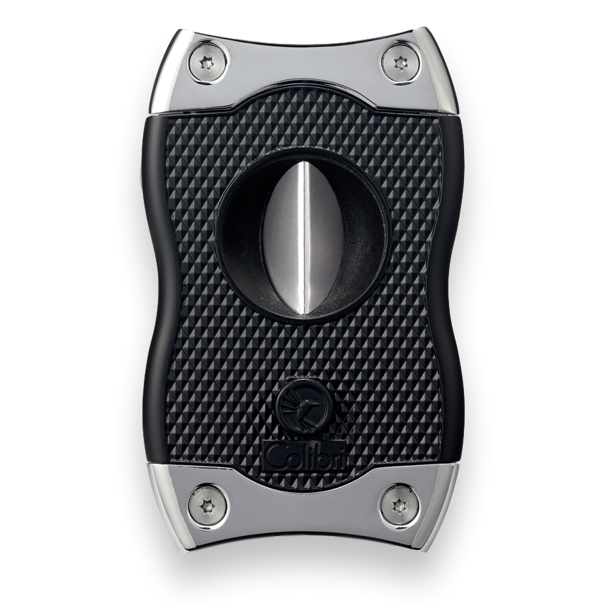 Colibri SV-Cut Cigar Cutter with Straight and V-Cut - Black and Chrome - Exterior Front
