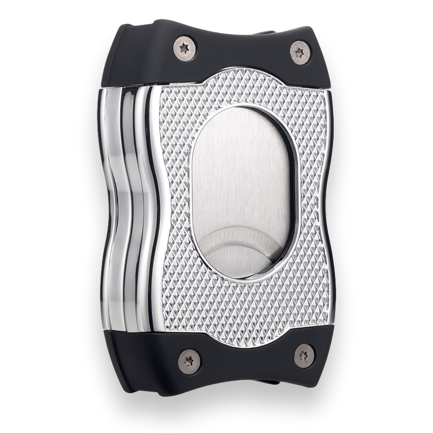 Colibri SV-Cut Cigar Cutter with Straight and V-Cut - Chrome and Black - Exterior Back Angle