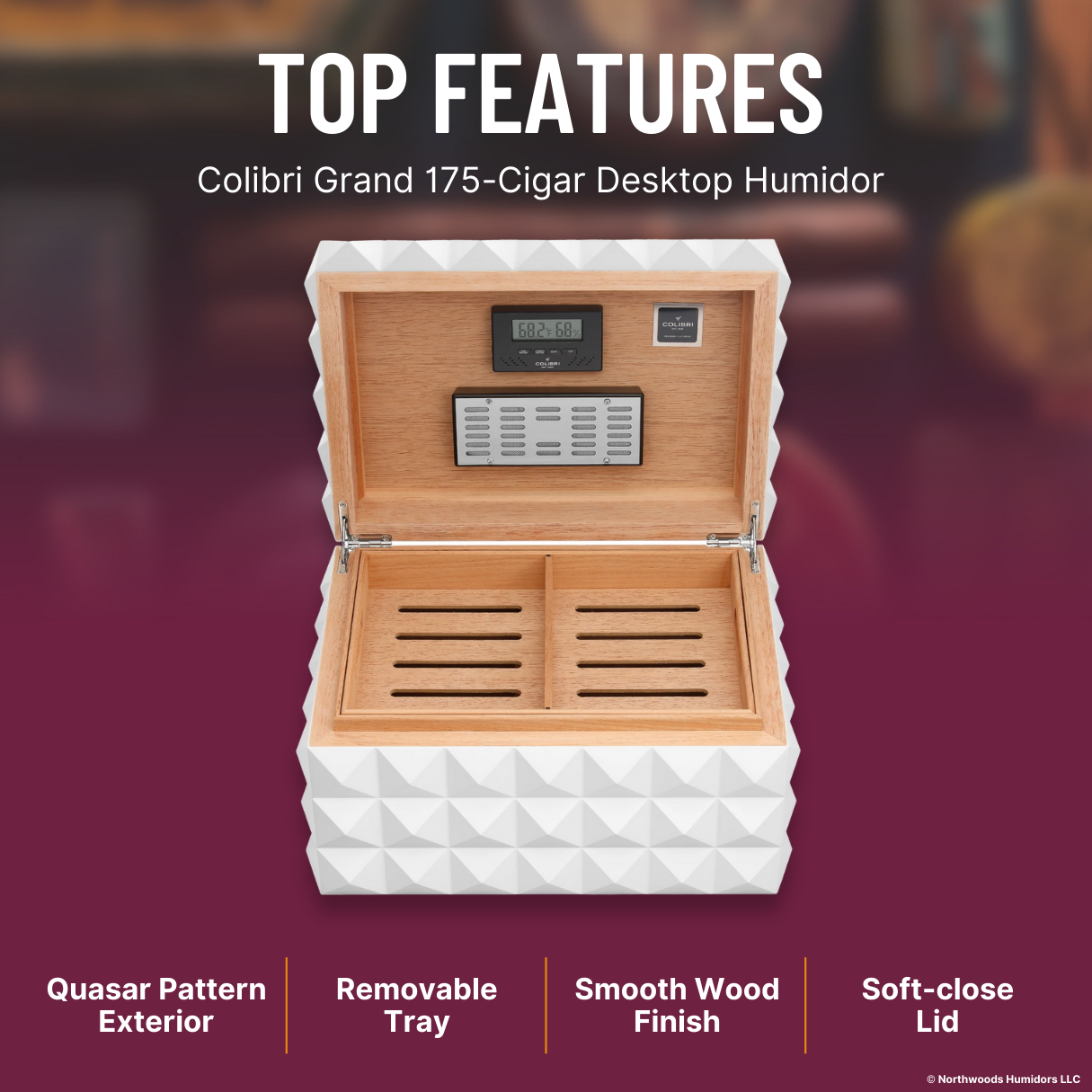 Colibri Grand 175-Cigar Desktop Humidors - White - Top Features