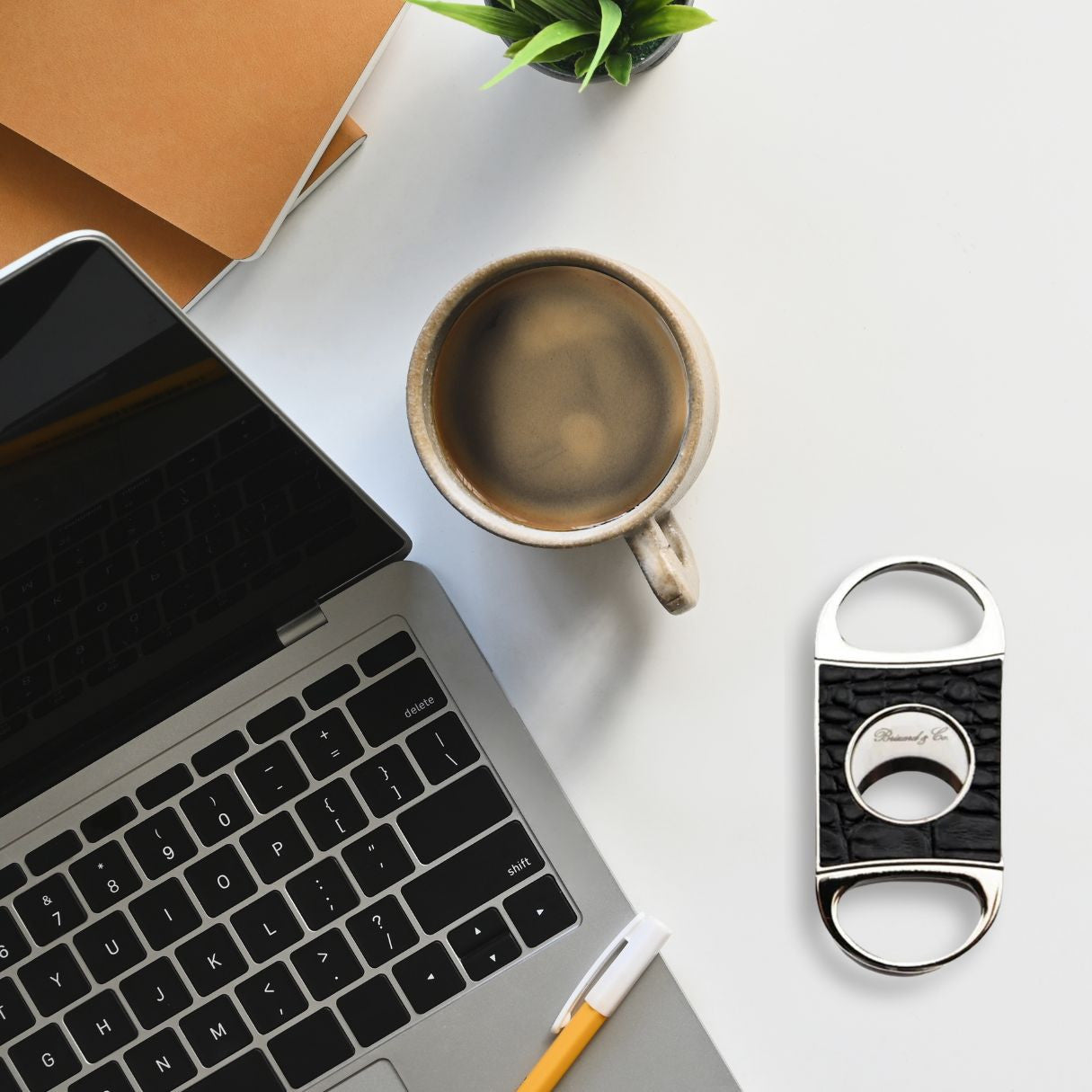 Brizard & Co Double Guillotine Crocodile Black Double Blade Cigar Cutter - Flatlay