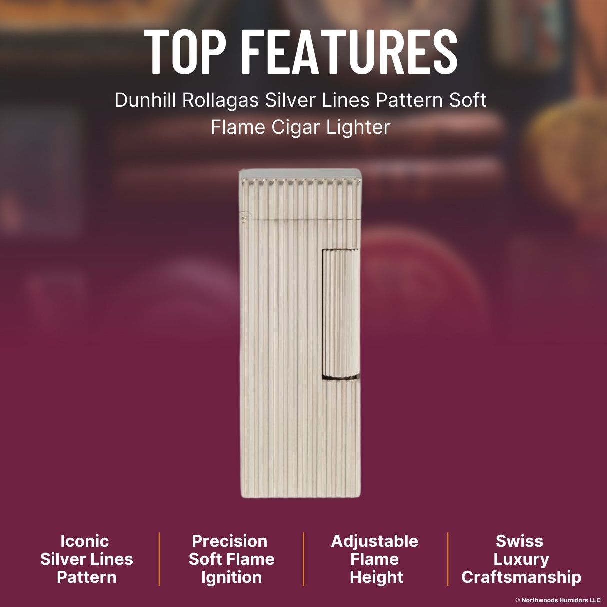 Dunhill Rollagas Silver Lines Pattern Soft Flame Cigar Lighter - Top Features