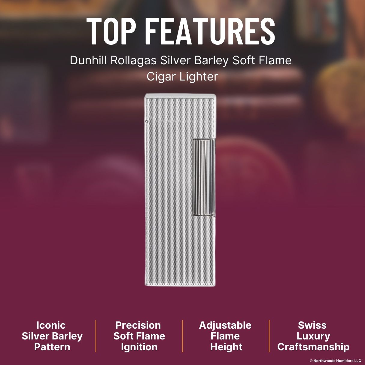 Dunhill Rollagas Silver Barley Soft Flame Cigar Lighter - Top Features