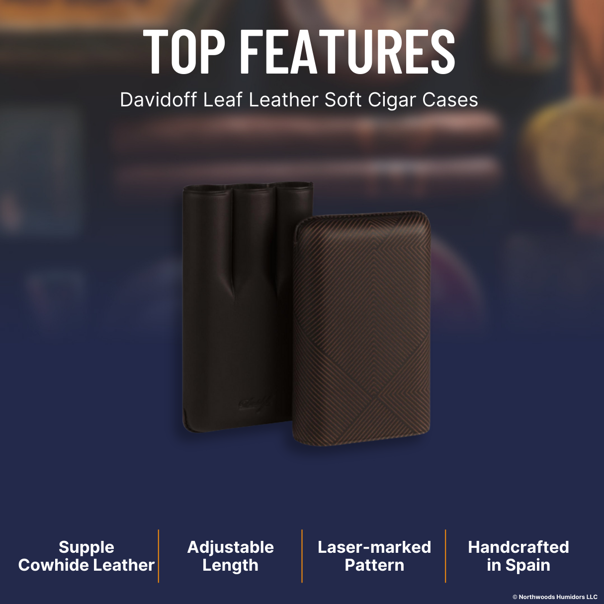 Davidoff Leaf Leather Soft Cigar Cases - Brown 3-Finger XL - Top Features