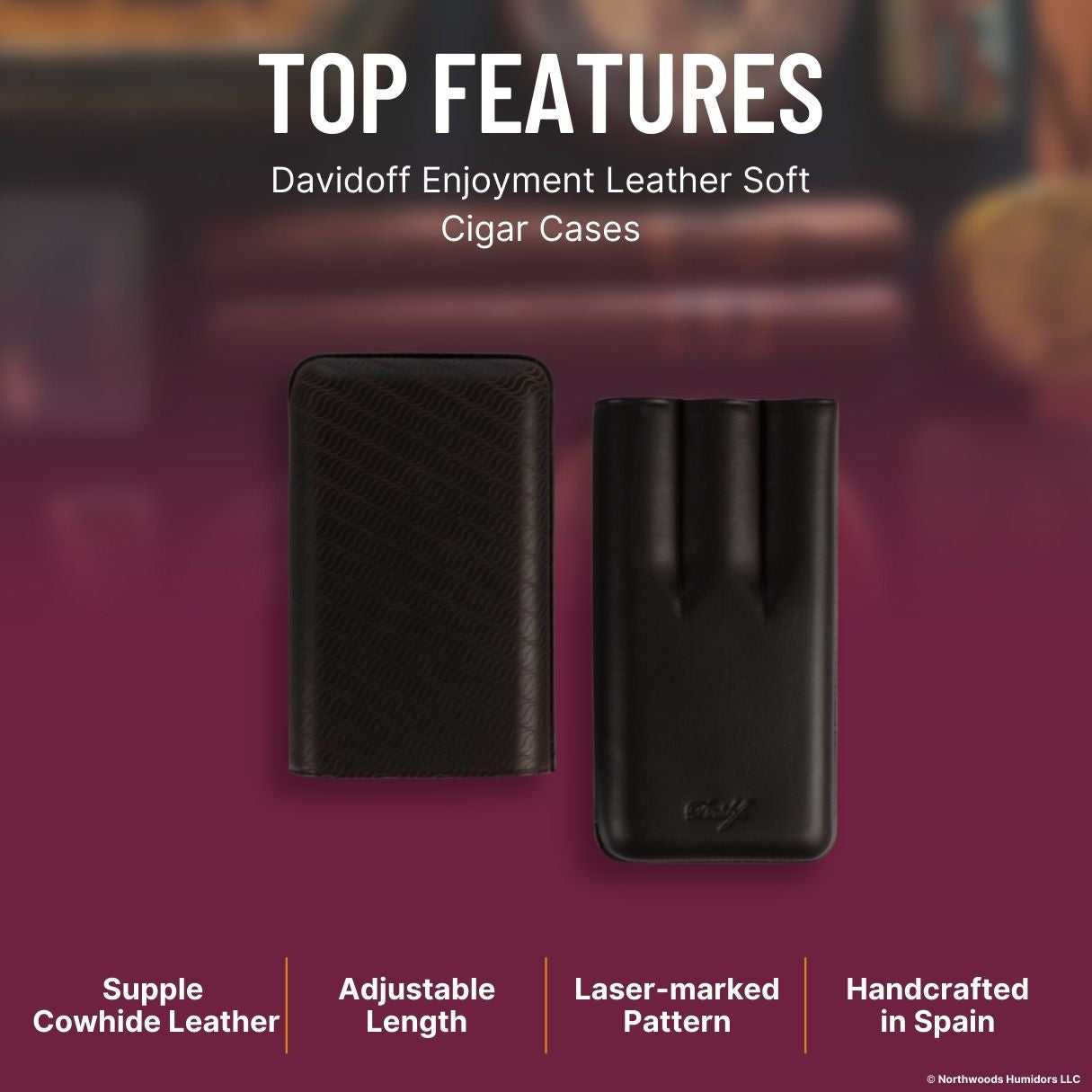 Davidoff Enjoyment Leather Soft Cigar Cases - Brown 3-Finger XL - Top Features