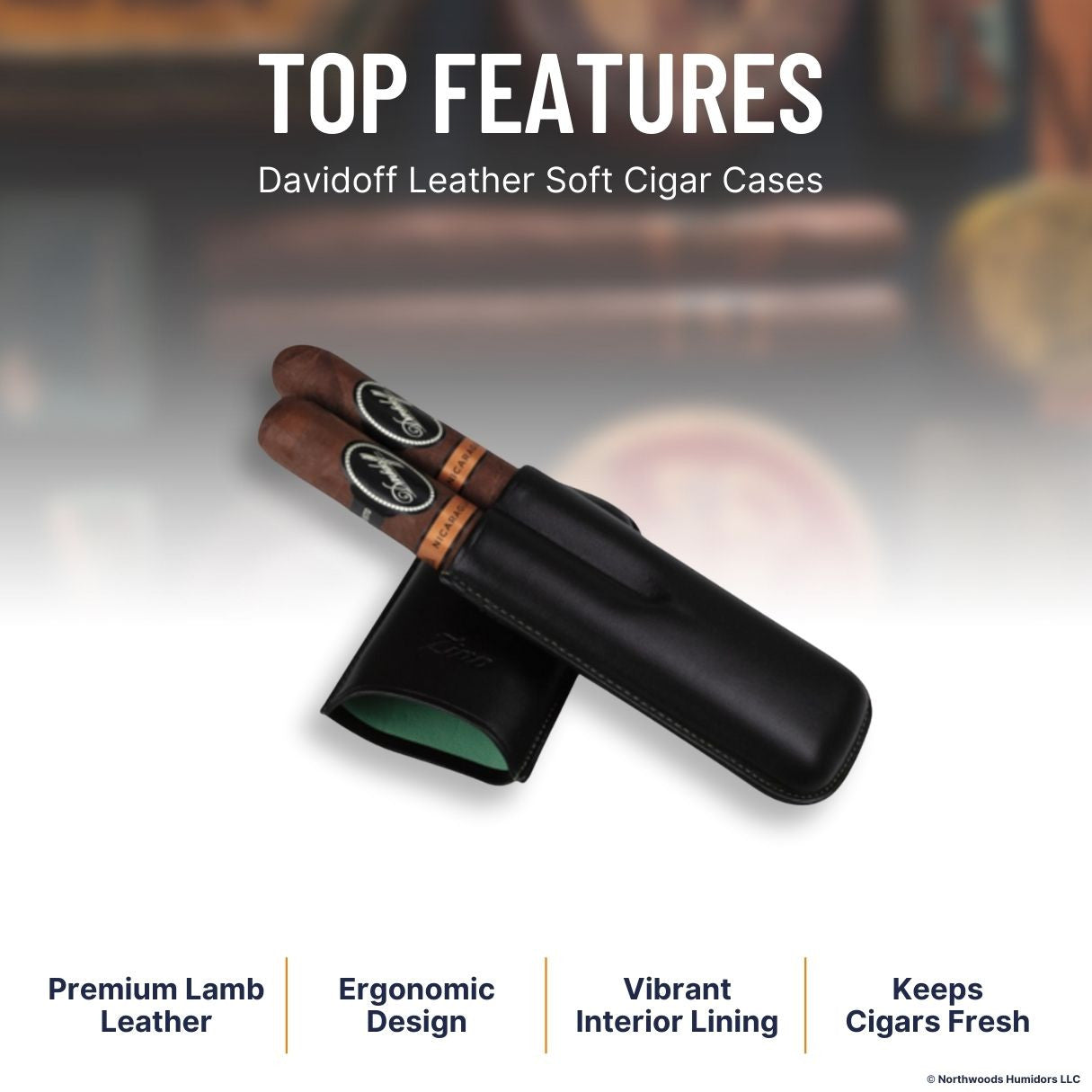 Davidoff Leather Soft Cigar Cases - Black & Mint R-2-Finger - Top Features